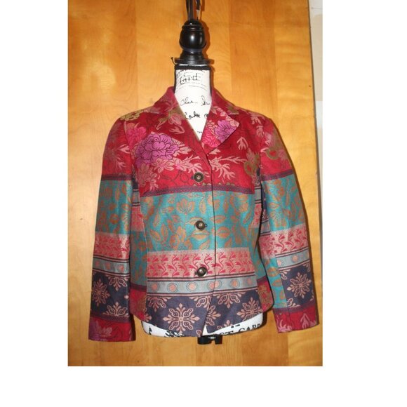 Coldwater Creek Colorful Tapestry 3 button Blazer Size 14 Petiite - Picture 1 of 10
